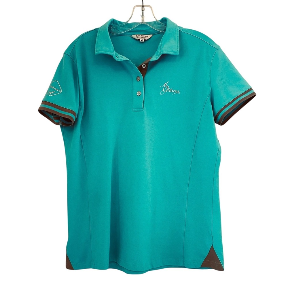 LeMieux Le‎ Collection XL Polo Shirt Short Sleeve Turquoise Blue Equestrian READ